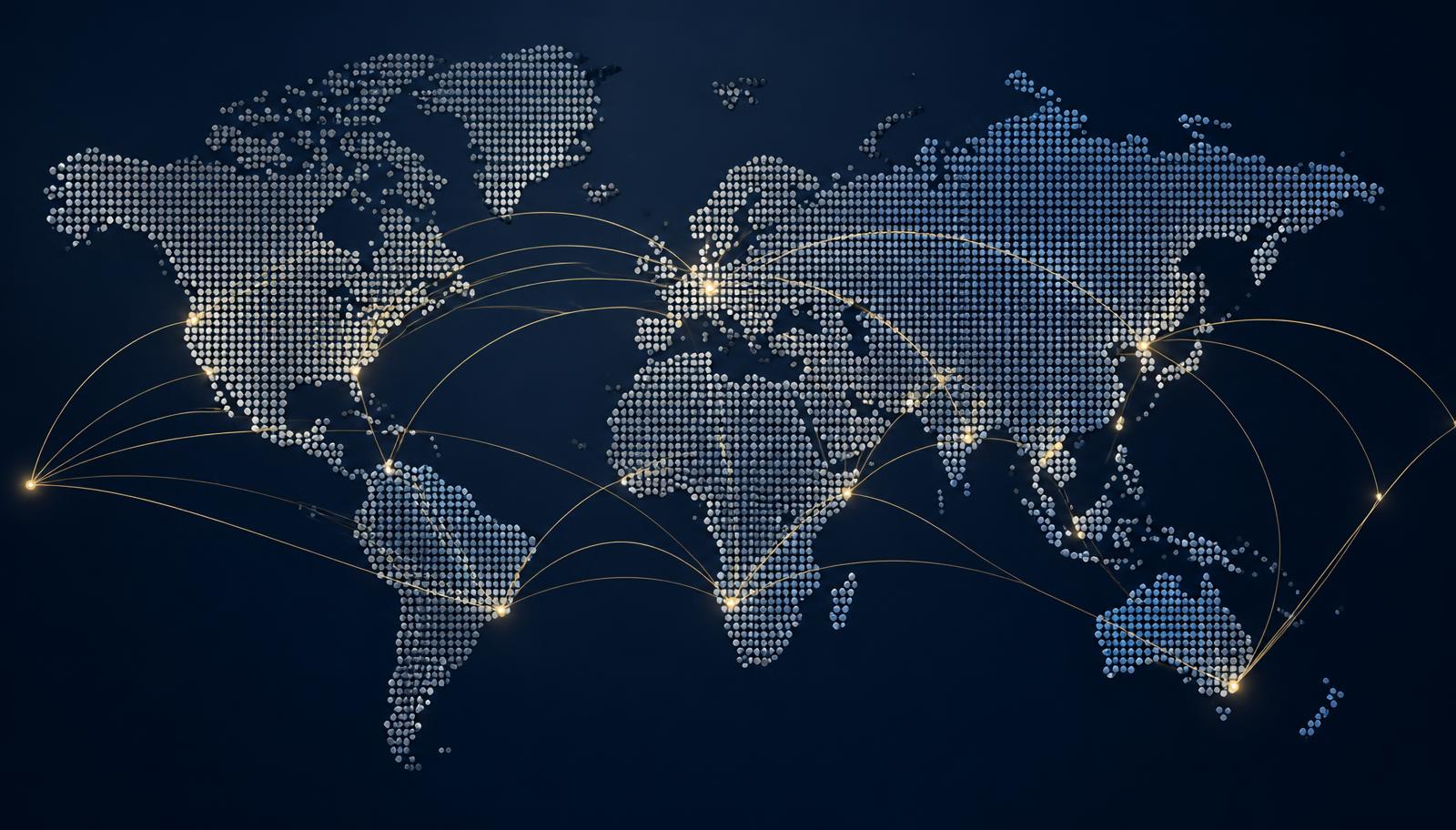 Map of international trade routes and business networks